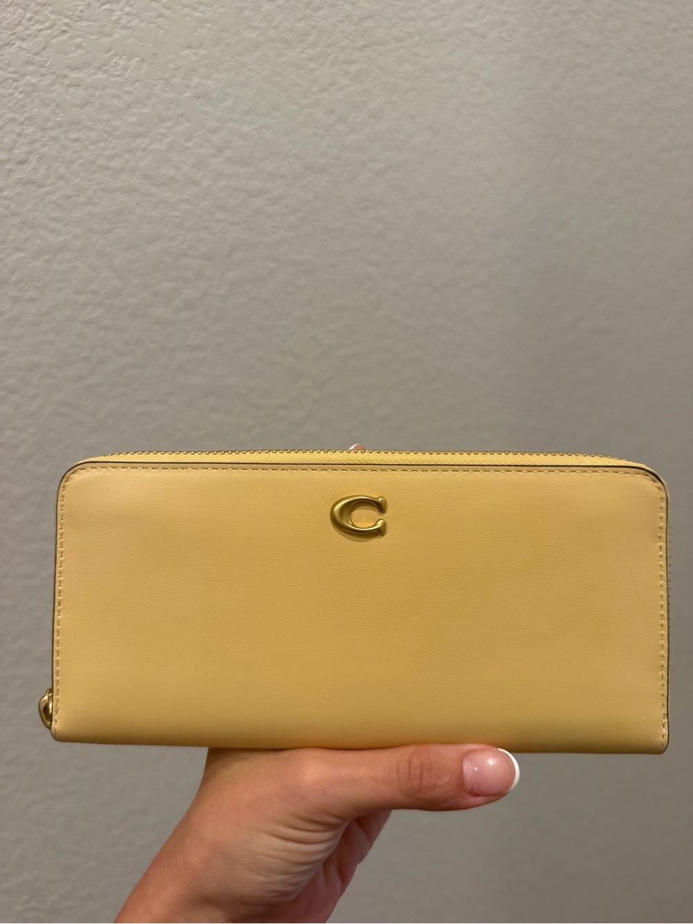 Coach Lemon Yellow Zip-Around Wallet with Gold 'C' Emblem